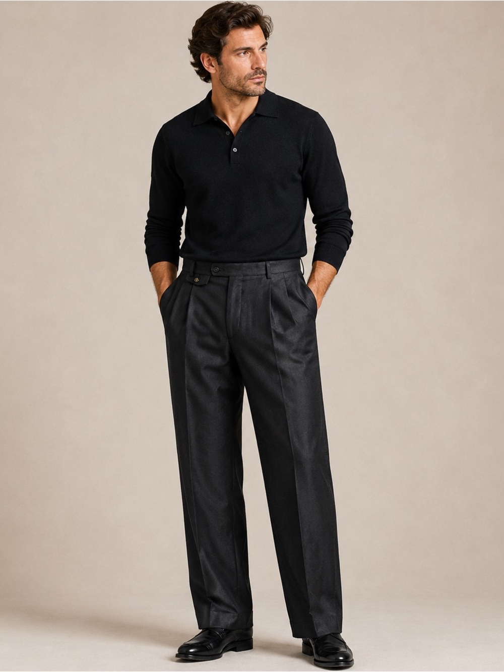 Dunhill Italy Black Pleated Wool Dress Pants Mens 36x32 Luxury Trousers